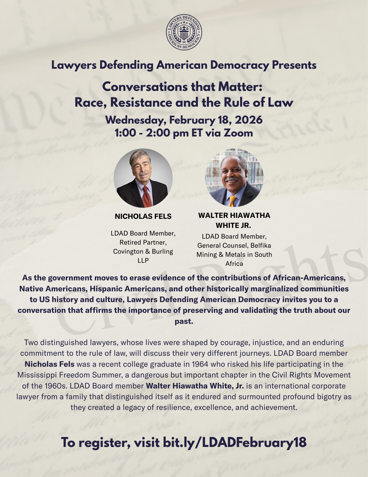 Register for the Feb 18 Webinar - Conversations that Matter: Race, Resistance and the Rule of Law