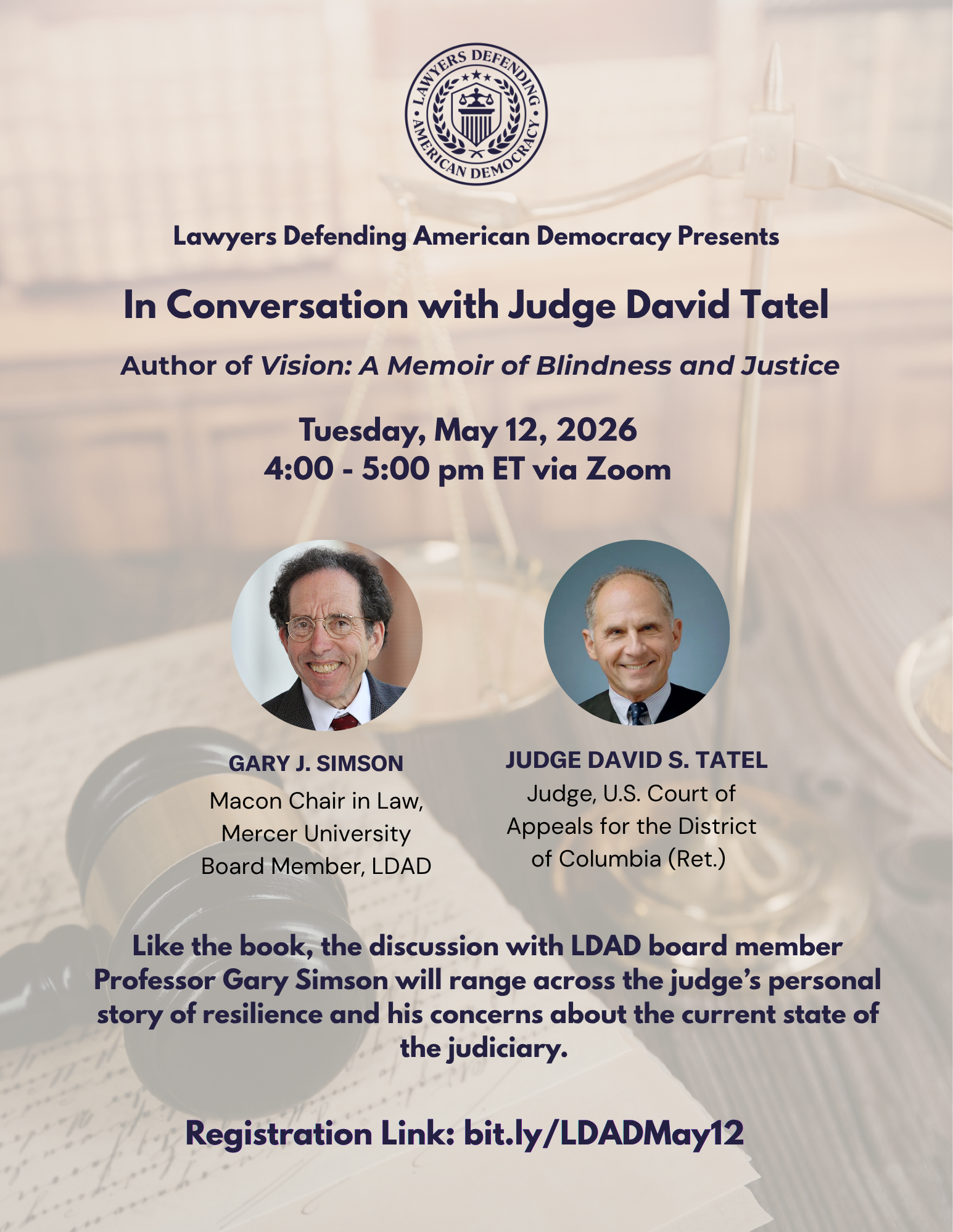 Register for the May 12 Webinar - In Conversation with Judge David Tatel