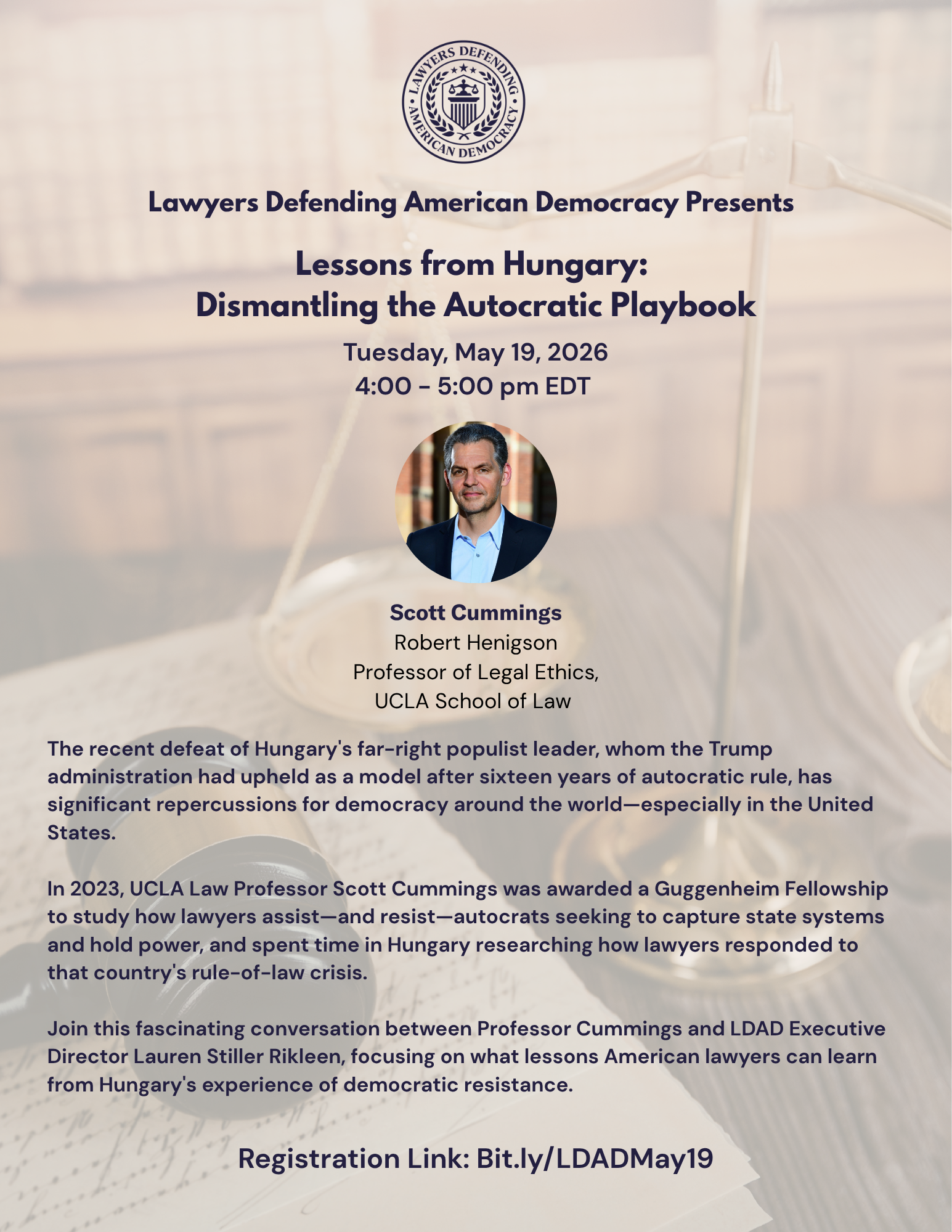 Register for the May 19 Webinar - Lessons from Hungary: Dismantling the Autocratic Playbook