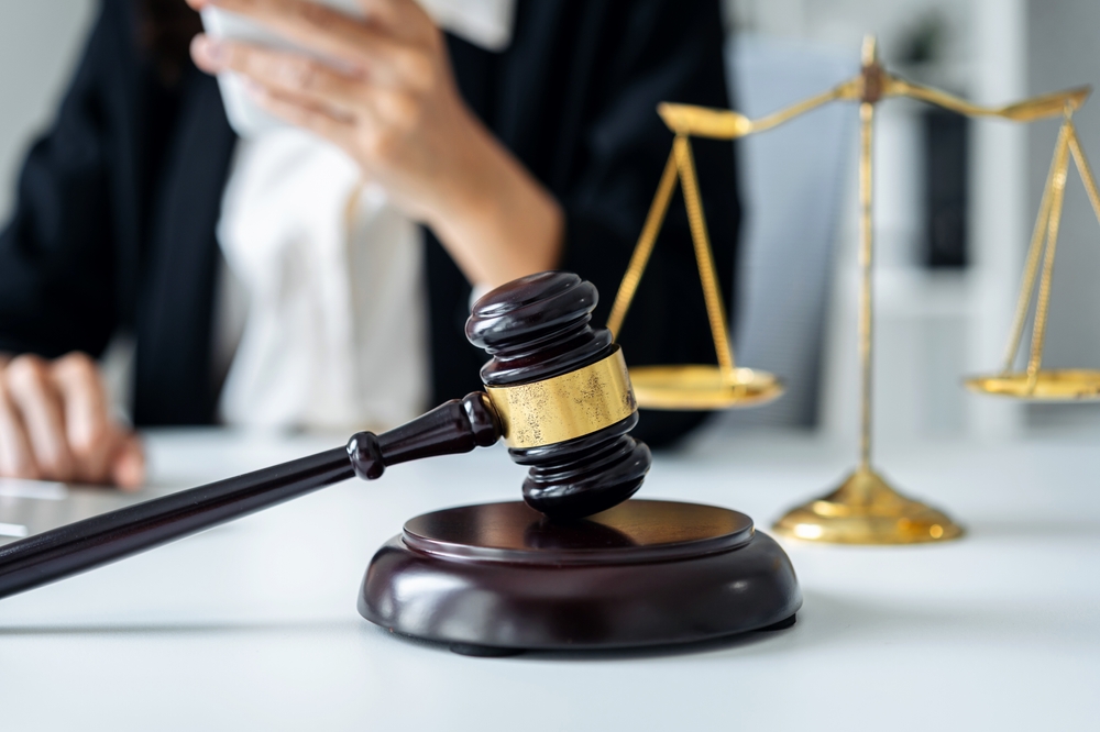 Legal,Professional,Setting,Shows,Judge,Gavel,Golden,Scales,Representing,Ethical