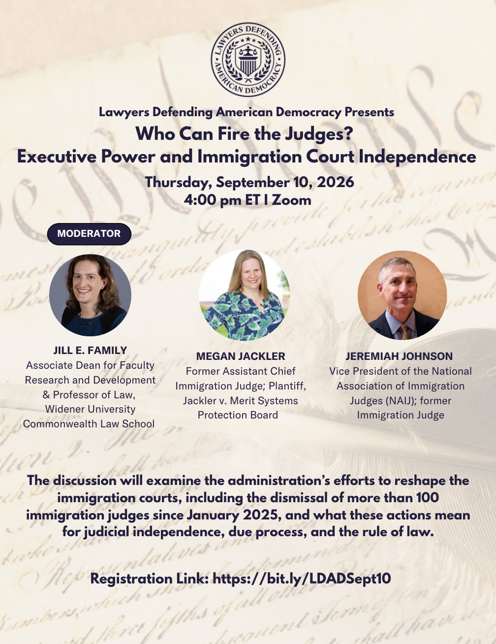 Register for the Sept 10 Webinar: Who Can Fire the Judges? Executive Power and Immigration Court Independence